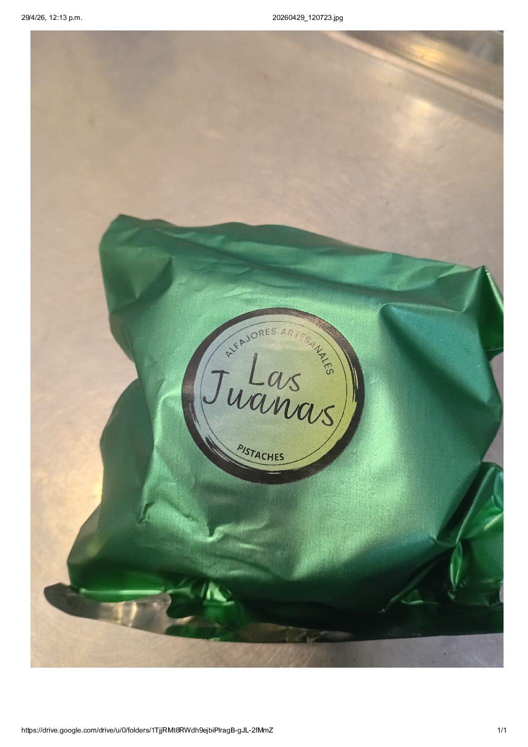 ALFAJOR ARTESANAL DE PISTACHO Y  CHOCOLATE x 60 grs